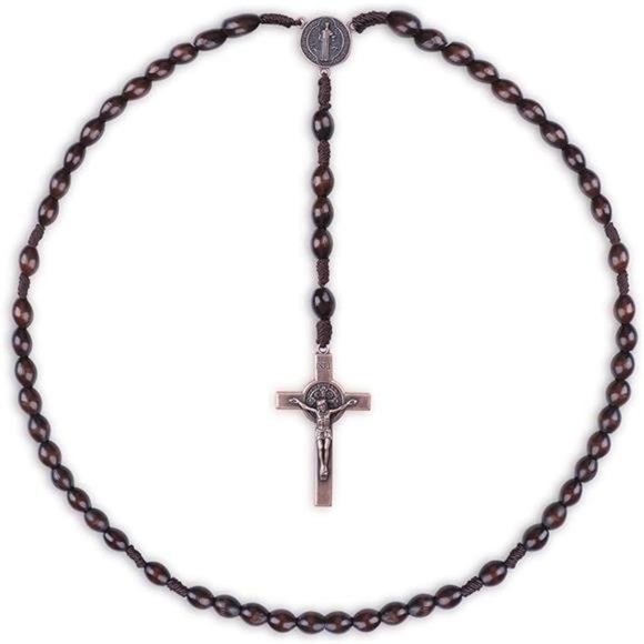 Handmade Wooden Catholic Rosary, Cross Pendant Necklace - Picture 7 of 7